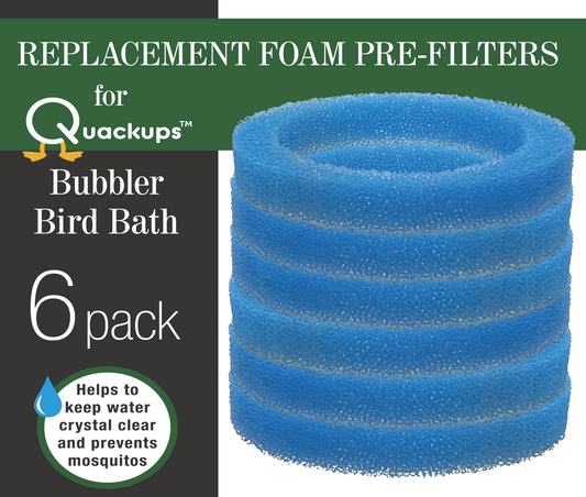 Quackups® 6-Pack Clean Water Boost: Replacement Foam Pre-Filters for Quackups® Bubbler Bird Bath – Ensures Clean Water for your Solar Fountain Pump