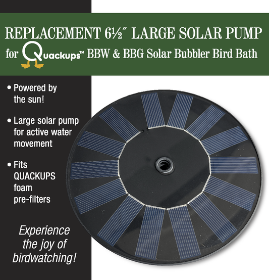 Quackups® 6¼" REPLACEMENT Solar Pump – Bird-Friendly, Non-Spray & Non-Float Design, Gentle Bubbling Solar Pump Exclusively for Quackups Bubbler Bird Bath
