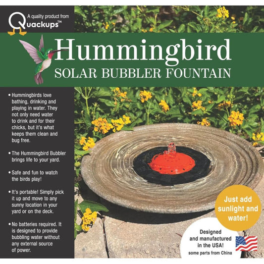 QuackUps Solar Powered Bubbler Fountain for Hummingbirds and Small Birds, Bird Bath - Quackups